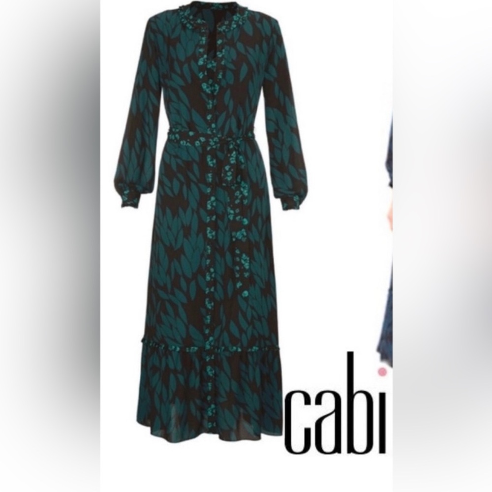 Cabi blue black Shirt Dress Anthropologie maxi button ruffle spring coat